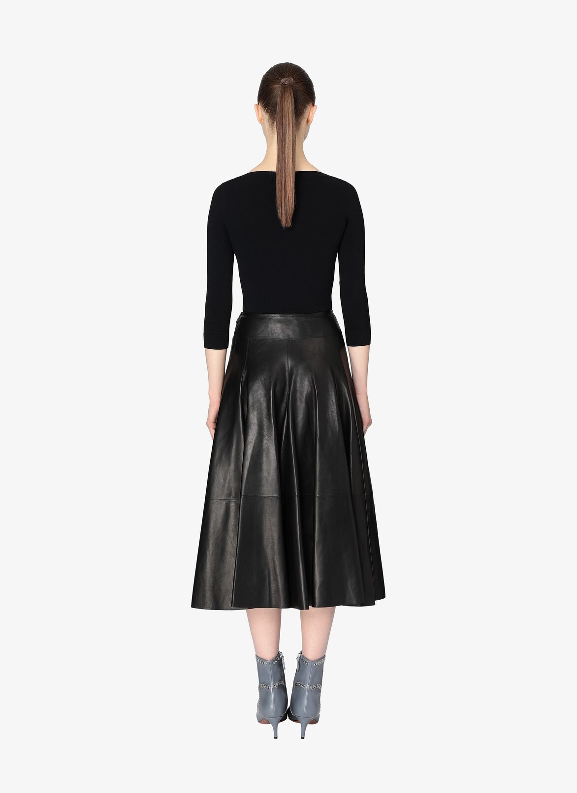 Long Flared Leather Skirt ALAÏA BLACK LONG FLARED LEATHER SKIRT